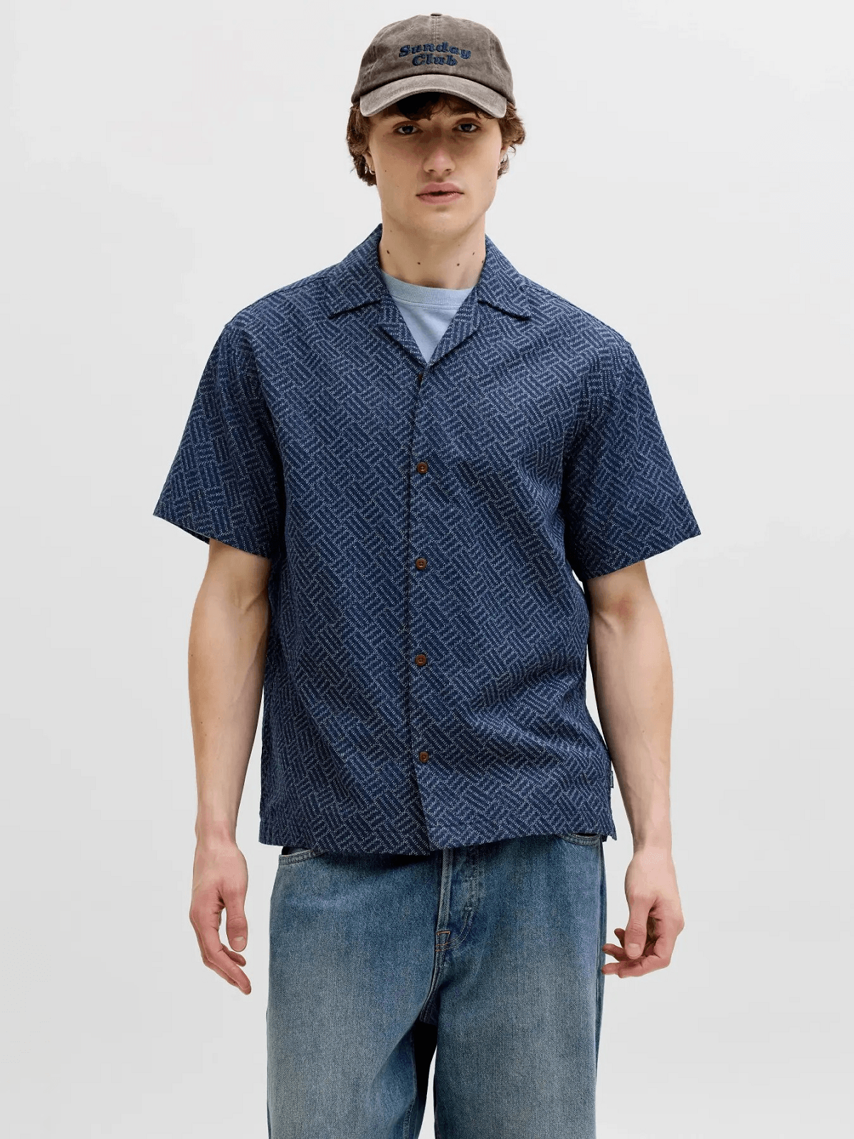 Βαμβακερό Relaxed Fit κοντομάνικο πουκάμισο Jack&Jones μπλέ χρώμα