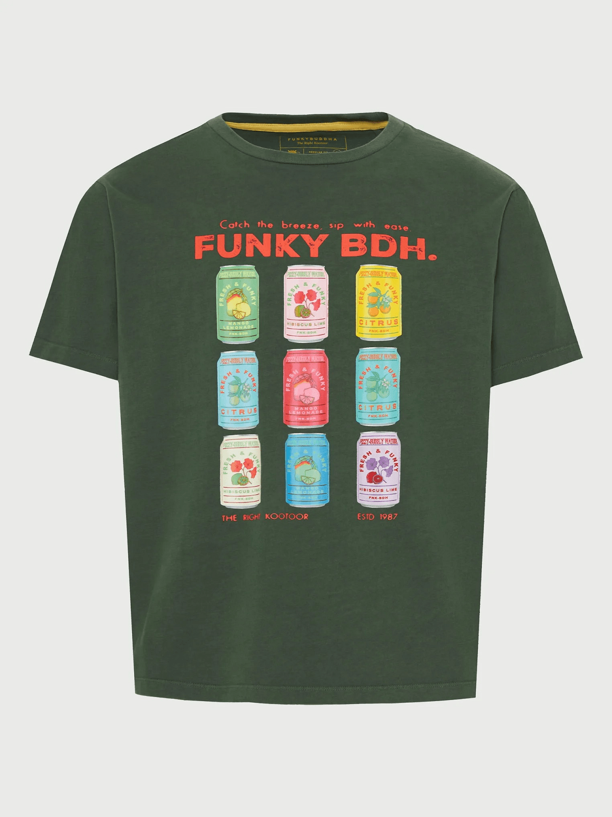 Ανδρικό βαμβακερό t-shirt με τύπωμα Funky Buddha πράσινο χρώμα