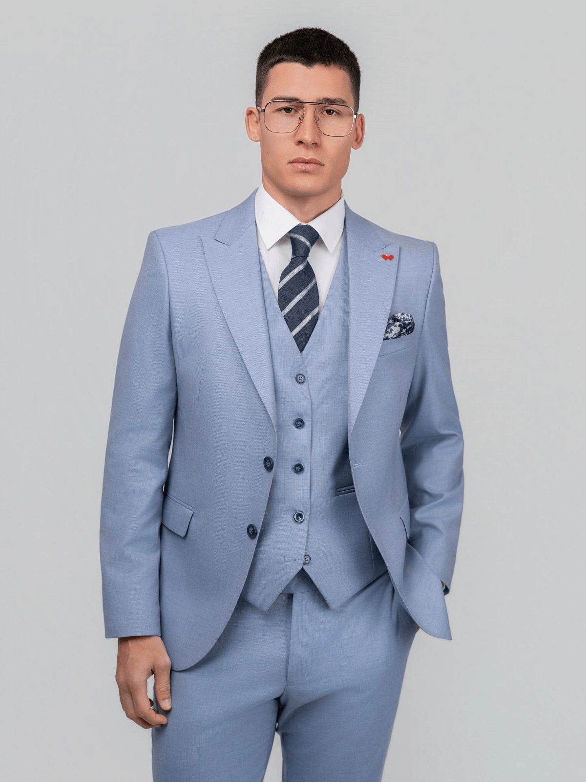 Ανδρικό Slim Fit κοστούμι DEZIGN με DOUBLE FACE γιλέκο σιέλ χρώμα