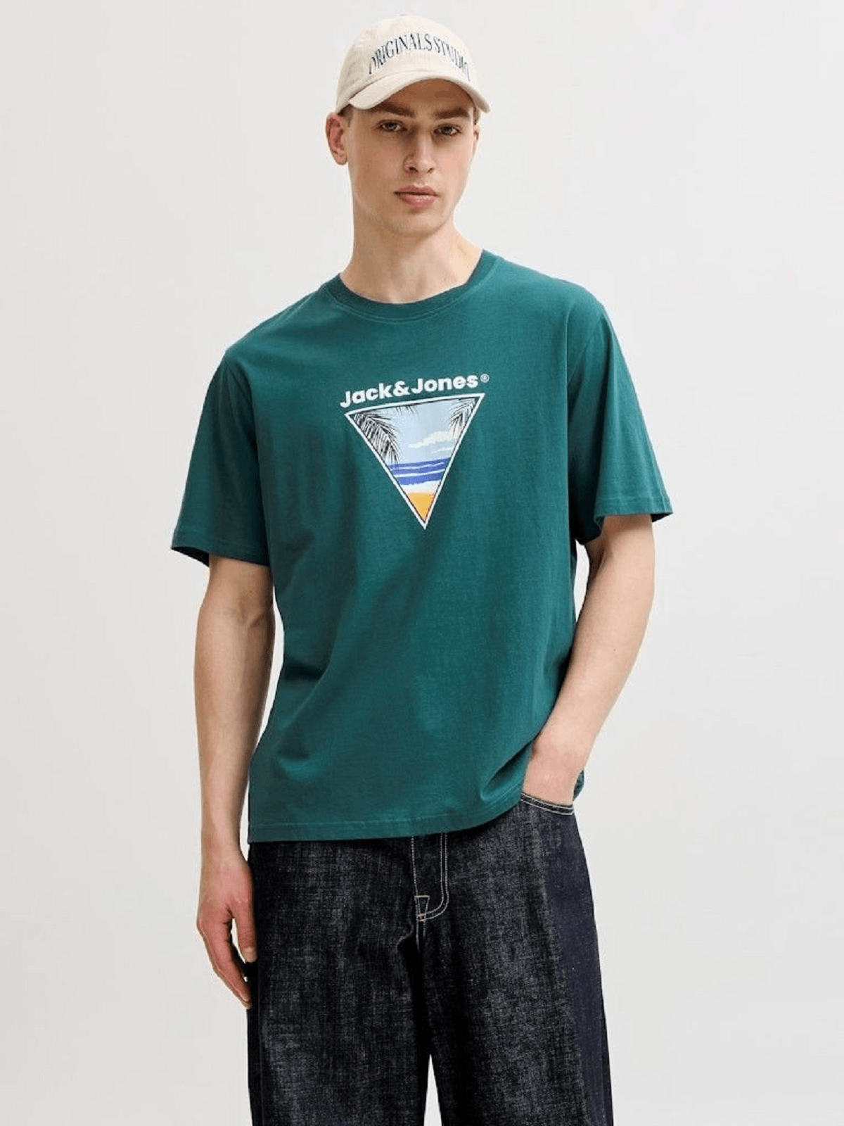 Ανδρικό relaxed t-shirt με τύπωμα Jack&Jones πράσινο χρώμα