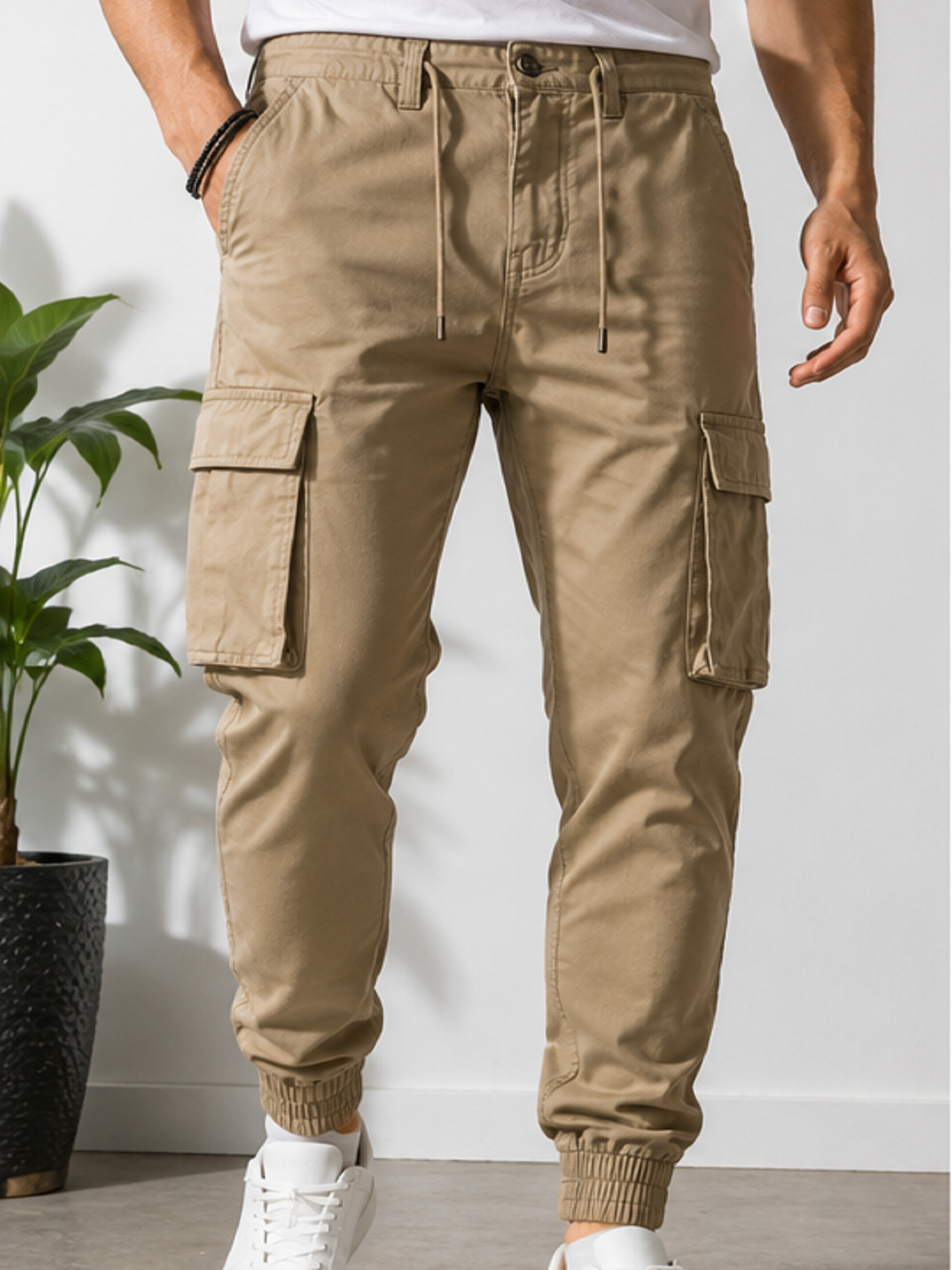 Ανδρικό cargo jogger παντελόνι Gandy μπέζ χρώμα
