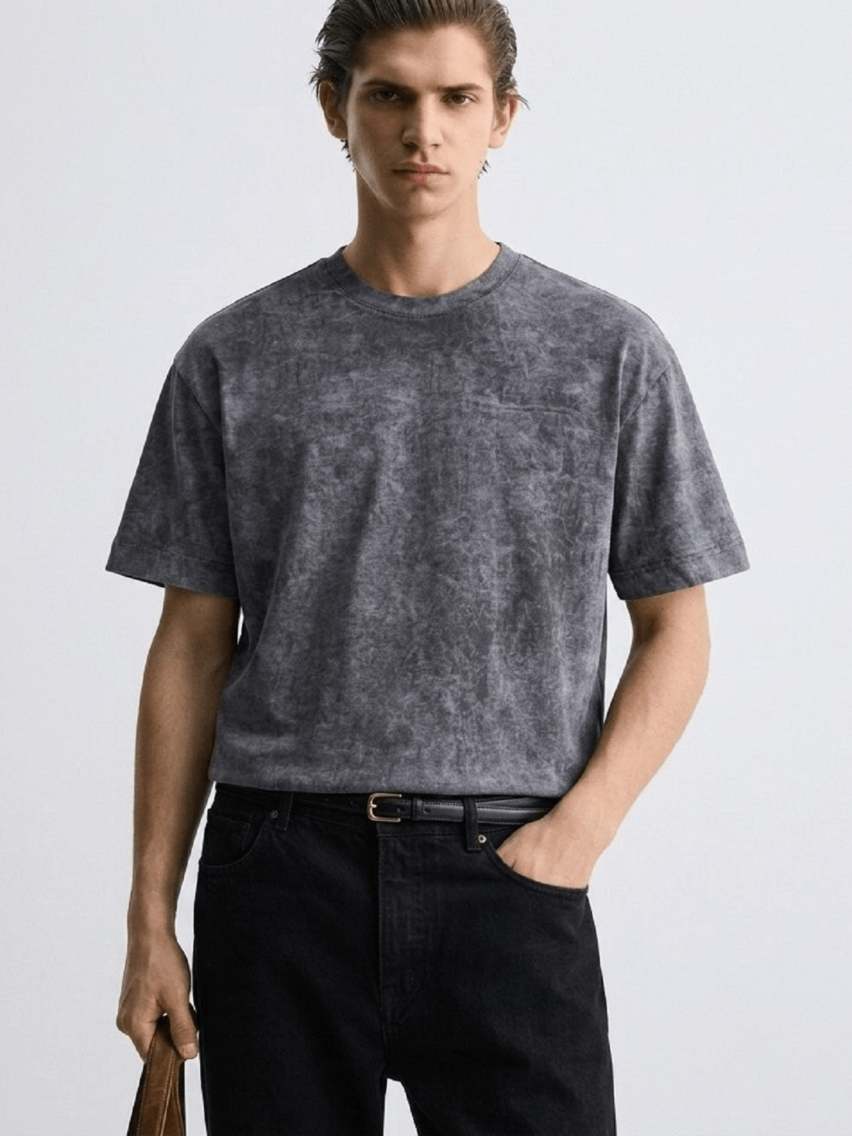 Ανδρικό RELAXED FIT t-shirt σε ύφασμα αντικέ KEDI γκρί χρώμα