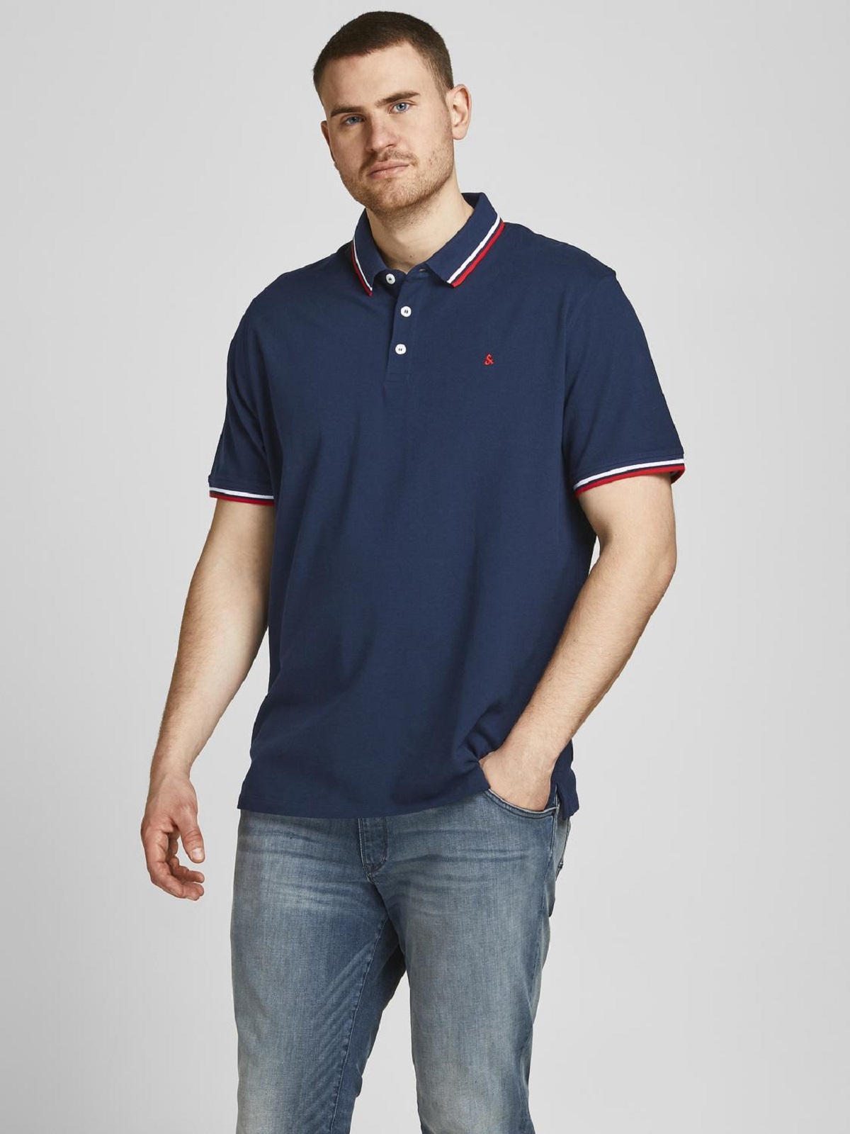 Ανδρική μπλούζα Polo t-shirt υπερμέγεθος Jack&Jones μπλέ χρώμα