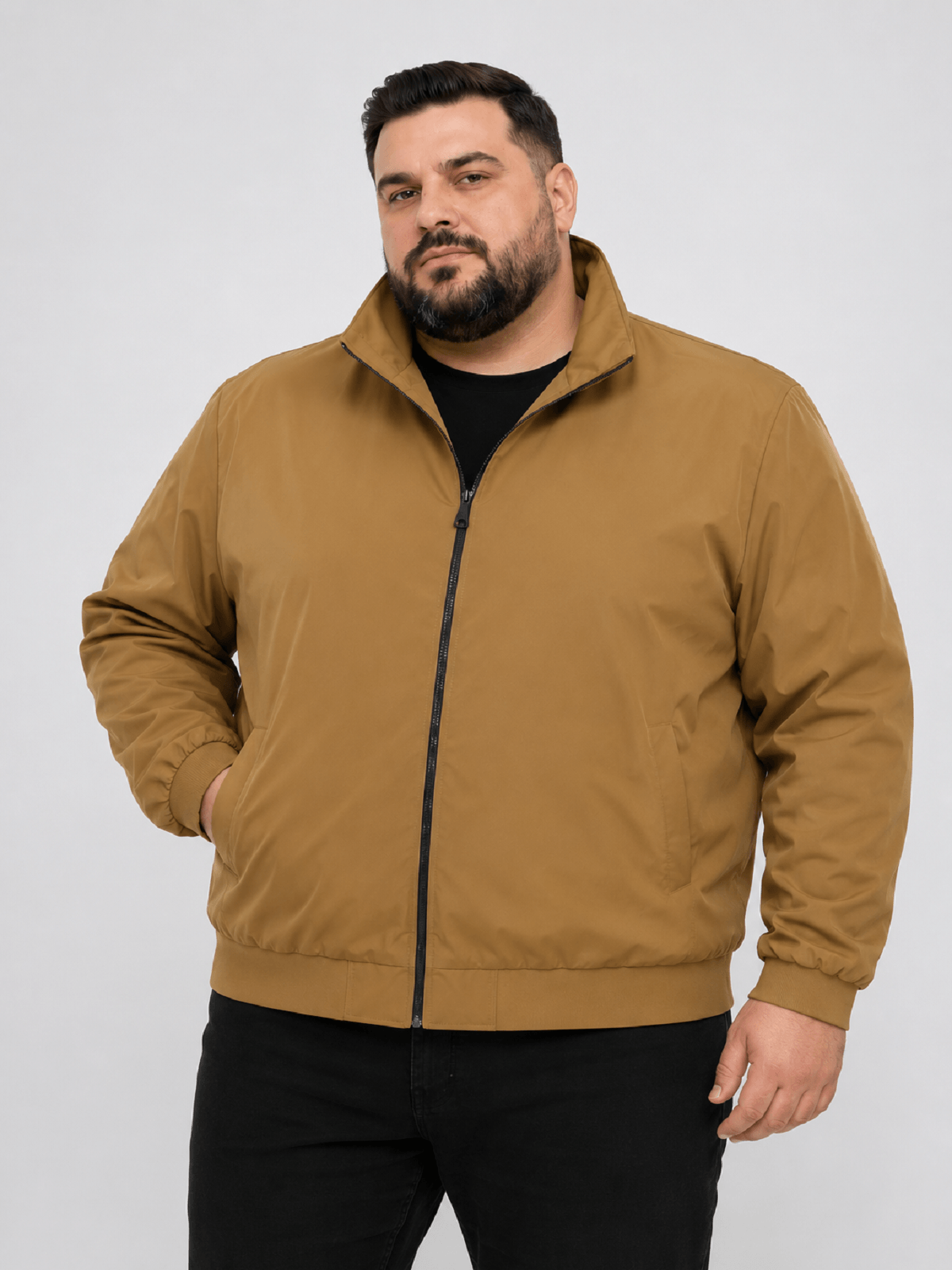 Ανδρικό αντιανεμικό μπουφάν Plus size DSPLAY καφέ-ταμπά χρώμα