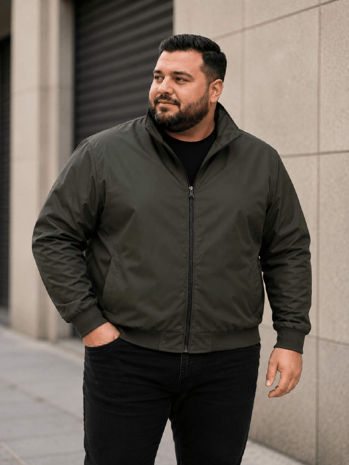 Ανδρικό αντιανεμικό μπουφάν Plus size DSPLAY λαδί χρώμα