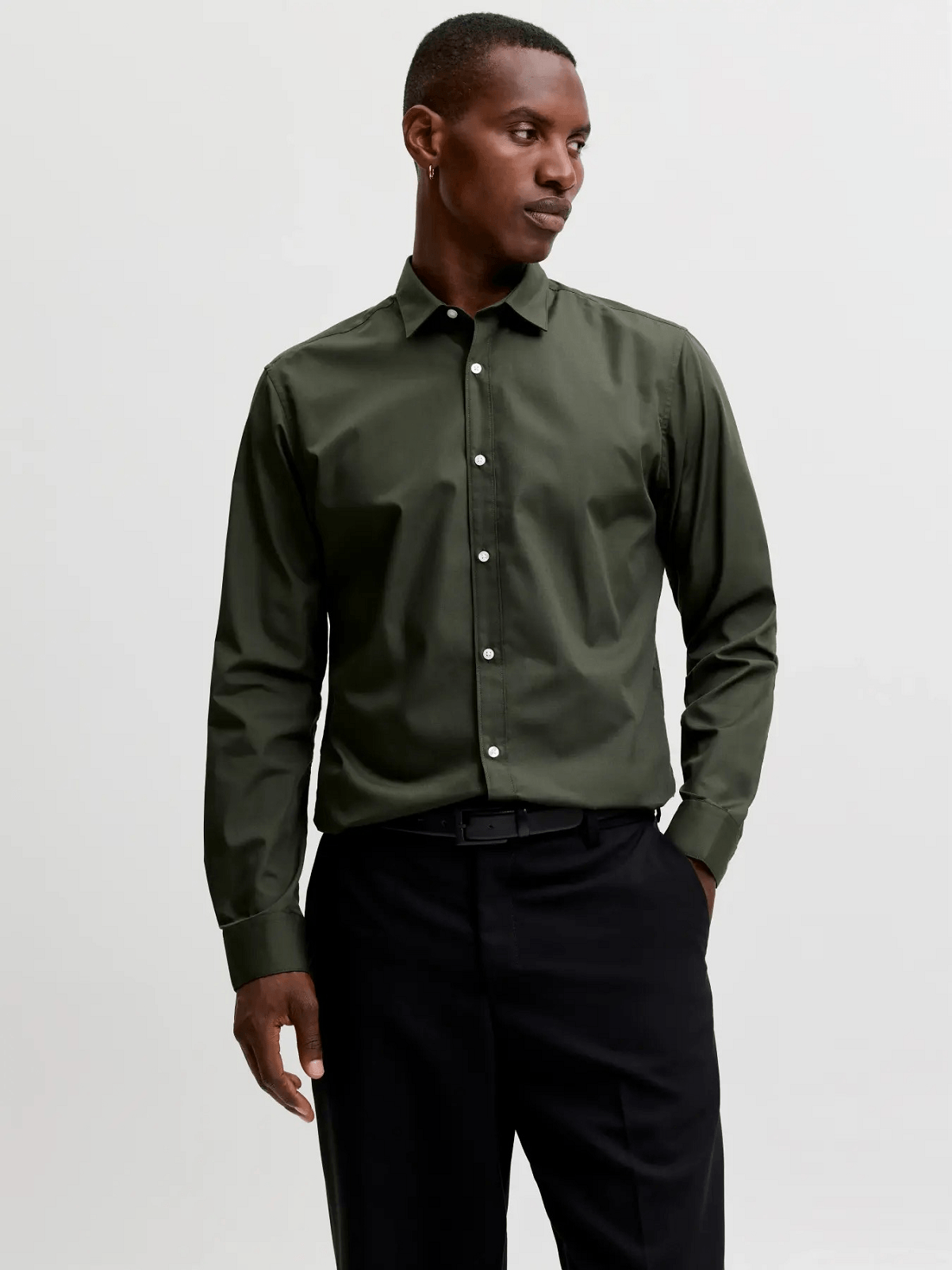 Ανδρικό πουκάμισο Slim Fit Premium Suit Jack&Jones λαδί χρώμα