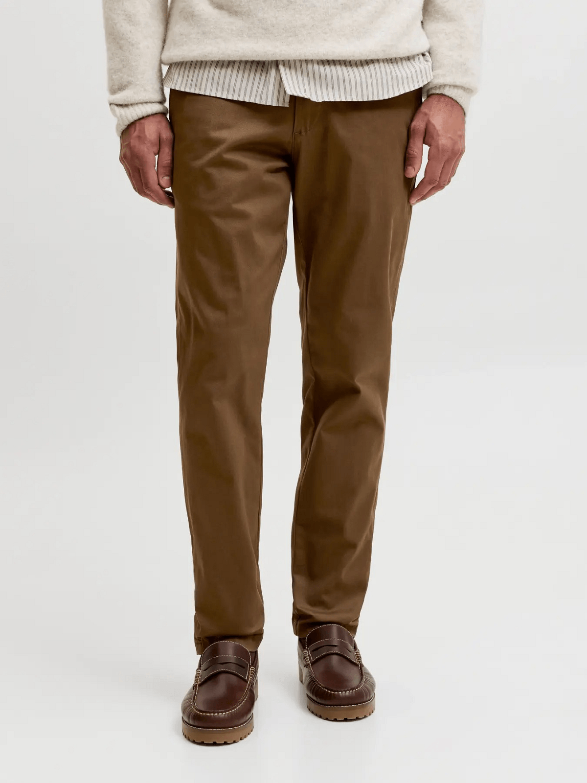 Ελαστικό παντελόνι Chinos Slim Fit Jack&Jones καφέ χρώμα